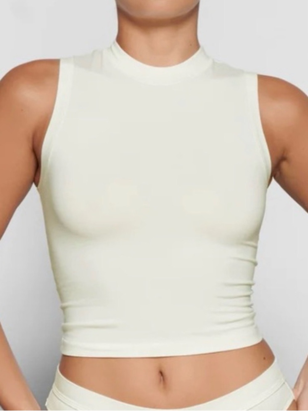 🤍 SKIMS Cotton Jersey Mock Neck Tank | Bone | Sz. L | NWT 🏷️